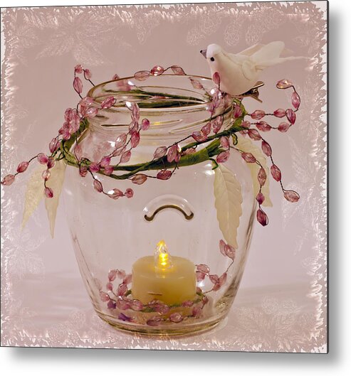 Candle Metal Print featuring the photograph Beaded Candle Jar by Sandra Foster