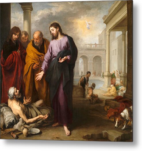 Bartolome Esteban Murillo Metal Print featuring the painting Christ healing the Paralytic at the Pool of Bethesda by Bartolome Esteban Murillo