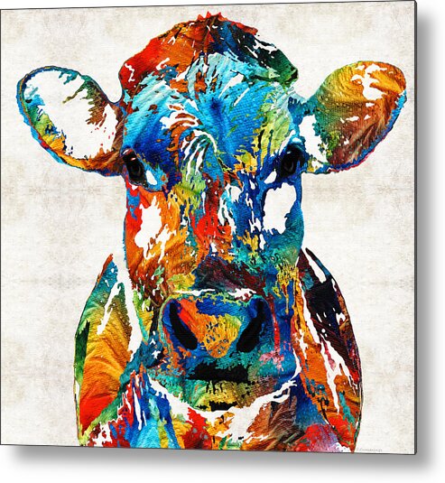 Bull Metal Print featuring the painting Colorful Cow Art - Mootown - By Sharon Cummings by Sharon Cummings