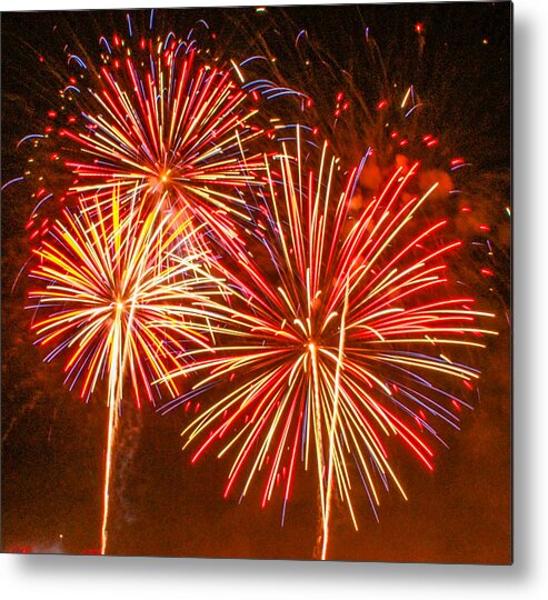 4th Of July Fireworks Metal Print featuring the photograph Fireworks Orange and Yellow by Robert Hebert