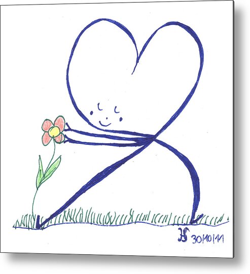 Heart Touches Flower Lovingly Metal Print featuring the drawing Heart touches flower lovingly by Heidi Sieber