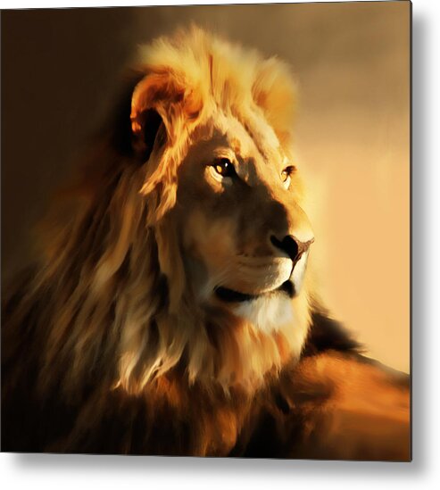 Colorful Metal Print featuring the painting King Lion Of Africa by Georgiana Romanovna