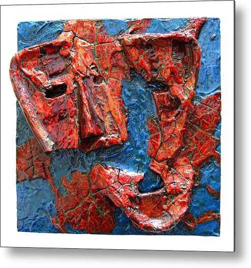 Red Metal Print featuring the mixed media Mask by Christopher Schranck