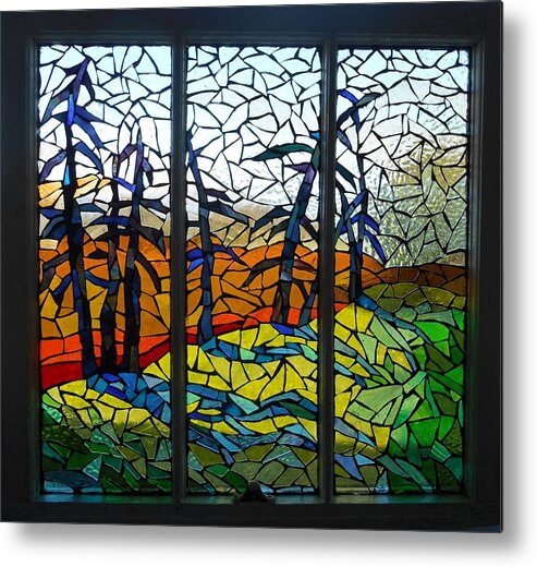 Mosaic Glass Metal Print featuring the glass art Mosaic Stained Glass - Dusk by Catherine Van Der Woerd