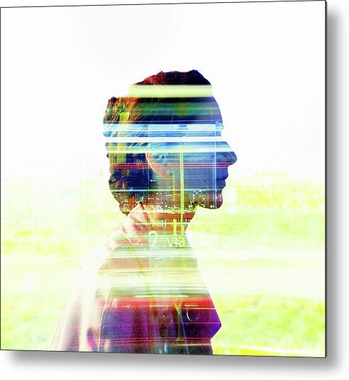 Child Metal Print featuring the photograph Multiple Exposure Of Girl And Traffic by Anatoleya