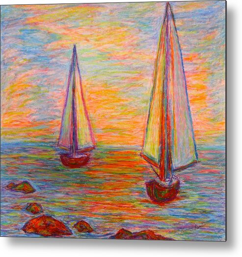 Boats Metal Print featuring the painting Nearing The Shoals by Kendall Kessler