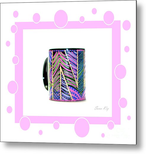 Cup Metal Print featuring the glass art Pink Card by Oksana Semenchenko