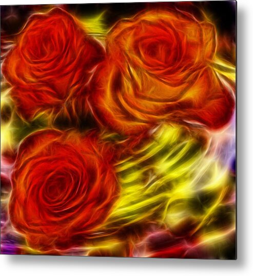 Red Roses Metal Print featuring the painting Red Roses in water - Fractal by Lilia S