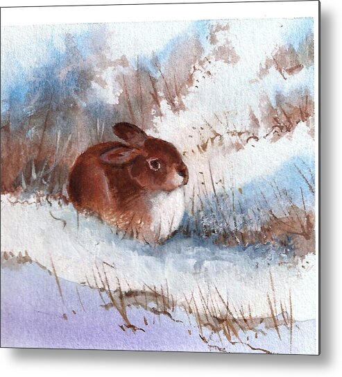 Wildlife Metal Print featuring the painting Snow Bunny by Richard Hinger