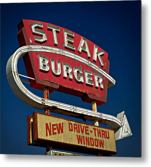 Sign Metal Print featuring the photograph Steak Burger by Bud Simpson