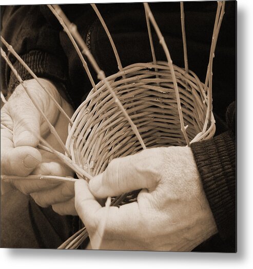 Sepia Metal Print featuring the photograph The Basket Weaver by Marcia Socolik