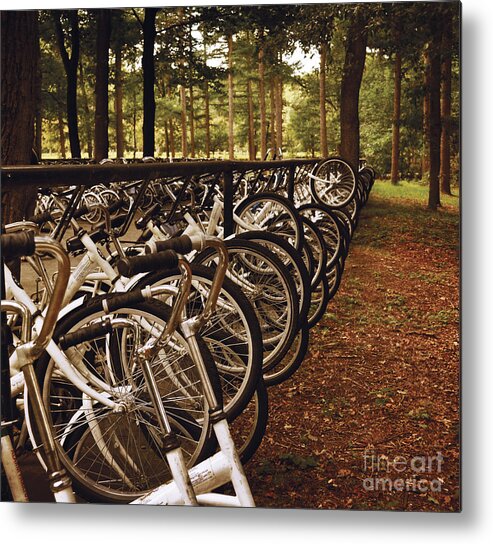 White Bikes Metal Print featuring the photograph The Bikes of Kroller Muller and National Park De Hoge Veluwe by Mary Machare