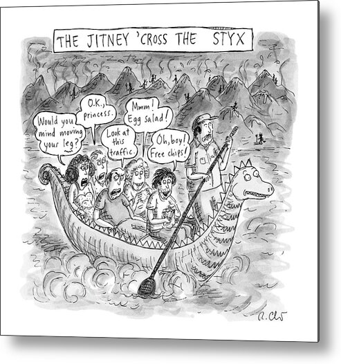 Captionless Hamptons Metal Print featuring the drawing The Jitney 'cross The River Styx A Group by Roz Chast