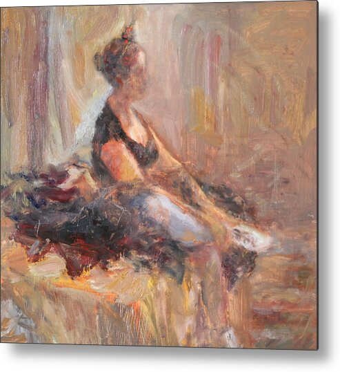 Quinsweetman Metal Print featuring the painting Waiting for Her Moment - Impressionist Oil Painting by Quin Sweetman