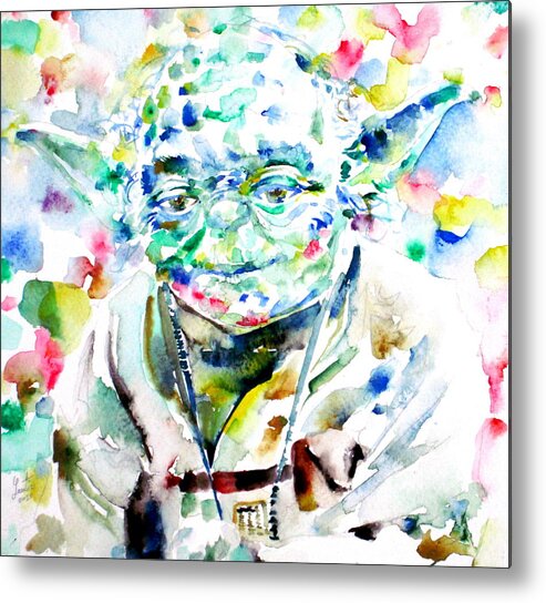 Yoda Metal Print featuring the painting YODA watercolor portrait.1 by Fabrizio Cassetta