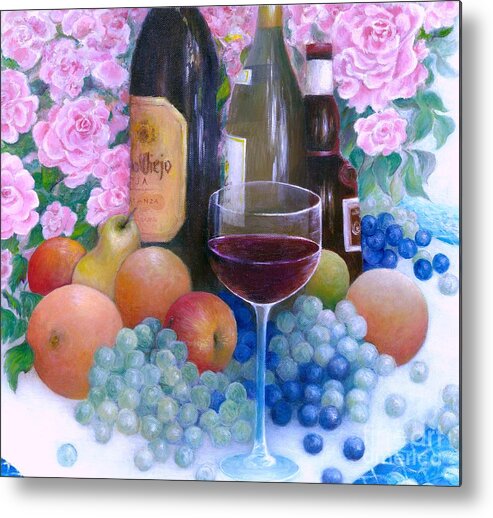 Fruits Metal Print featuring the painting Fruits Wine and Roses #1 by Barbara Anna Cichocka