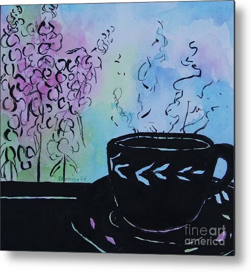 Mixed Media Metal Print featuring the mixed media Tea and Snap Dragons by Jan Bennicoff