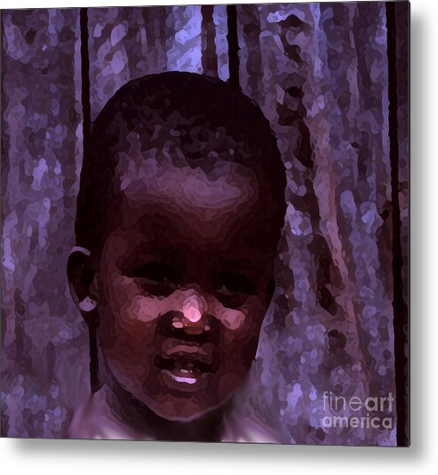 African Little Girl Metal Print featuring the pyrography African Little Girl by Lydia Holly