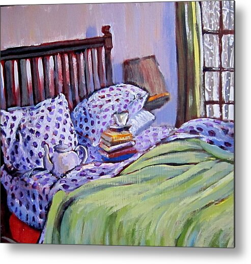 Bed Metal Print featuring the painting Bed And Books by Tilly Strauss