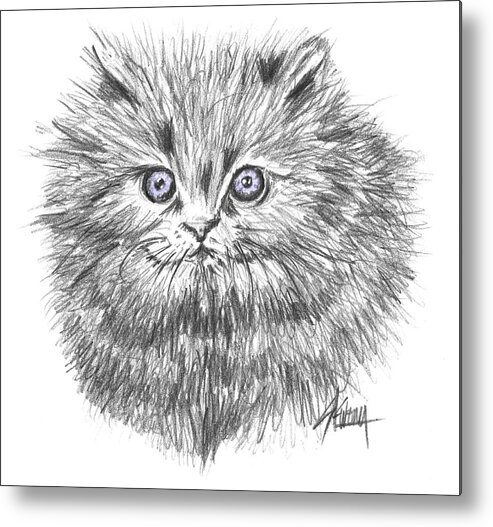 Cat Metal Print featuring the drawing Blue Eyes by Stan Kwong