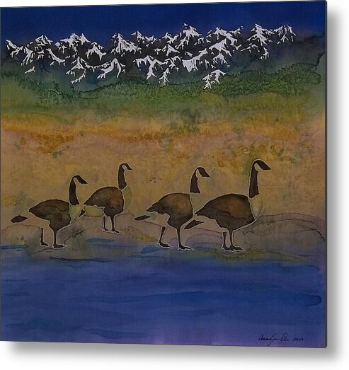 Geese. Migration Metal Print featuring the tapestry - textile Migration series geese 2 by Carolyn Doe