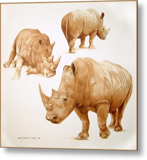 Rhinocerus Metal Print featuring the painting Rhinos by Ricardo Morales-Hendry
