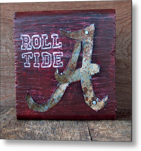 Roll Tide Metal Print featuring the mixed media Roll Tide - Small by Racquel Morgan