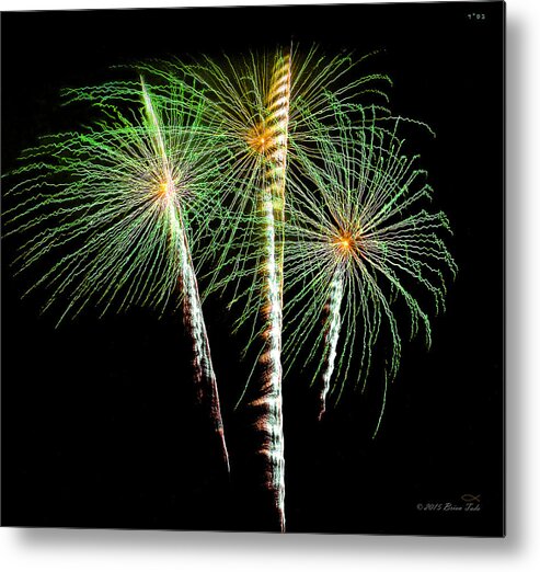 Fireworks Metal Print featuring the photograph 3 Palm Trees Fireworks by Brian Tada