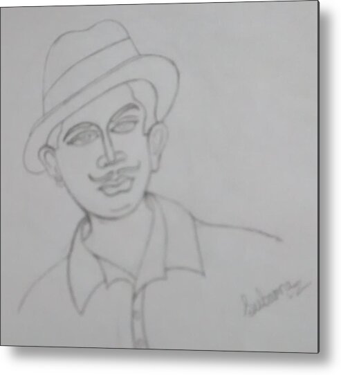 Metal Print featuring the drawing Bhagat Singh by Subarna Laha