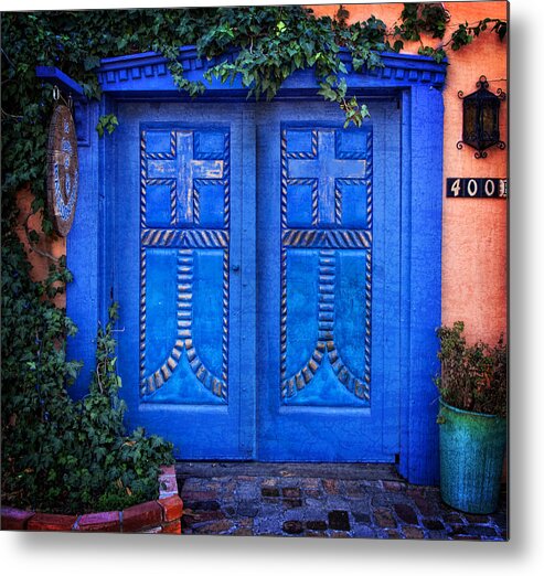 Old Town Albuquerque Metal Print featuring the photograph Blue Door in Old Town by Diana Powell