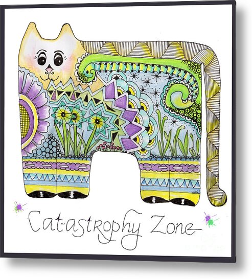 Kitty Cat Zentangle Doodle Flowers Geometric Metal Print featuring the tapestry - textile Catastrophy Zone by Ruth Dailey