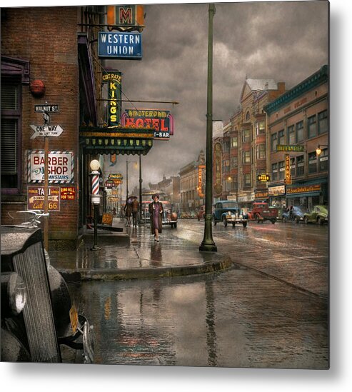 Colorized Metal Print featuring the photograph City - Amsterdam NY - Call 666 for Taxi 1941 by Mike Savad