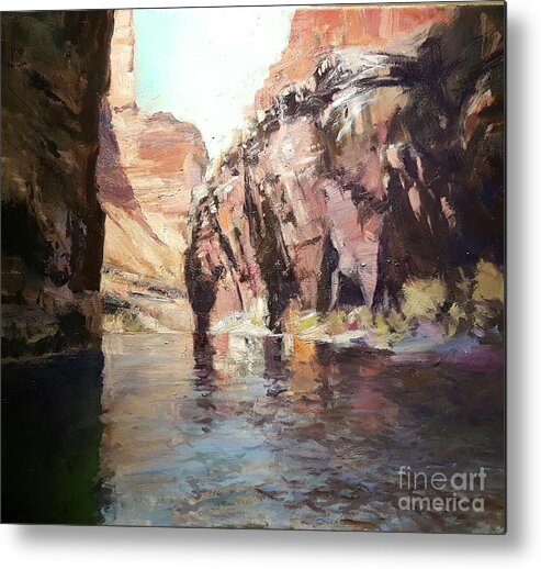 Colorado River.colorado River Painting Metal Print featuring the painting Down Stream On The Mighty Colorado River by Jessica Anne Thomas