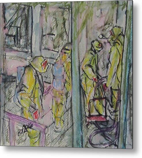 Fire Metal Print featuring the painting Fire Fighters by Barbara O'Toole