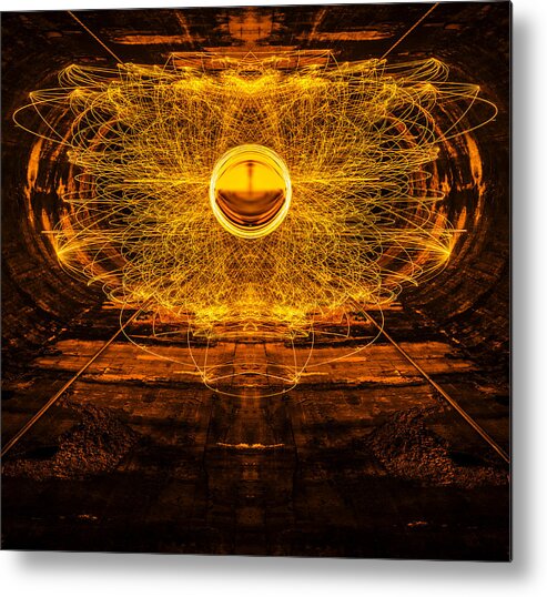 Hole Metal Print featuring the digital art Golden Spinning Sphere Reflection by Pelo Blanco Photo