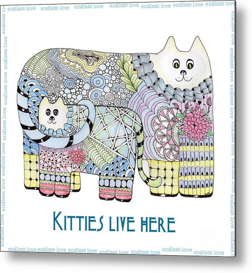 Kitties Cat Zentangle Doodles Metal Print featuring the tapestry - textile Kitties Live Here by Ruth Dailey