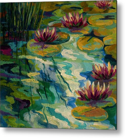 Water Lily Metal Print featuring the painting Lily Pond II by Marion Rose