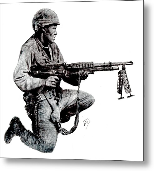 M-60 Machine Gun Metal Print featuring the painting M-60 by Joe Dagher
