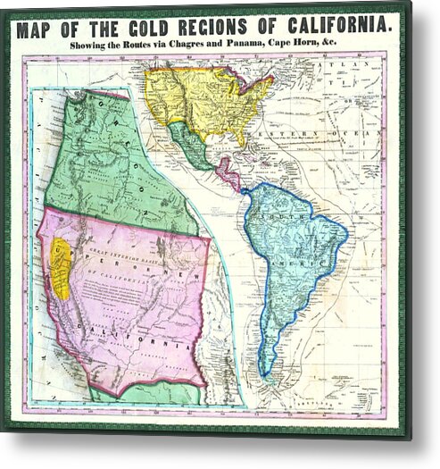 Map Metal Print featuring the digital art Map of the Gold Regions of California by Lisa Redfern