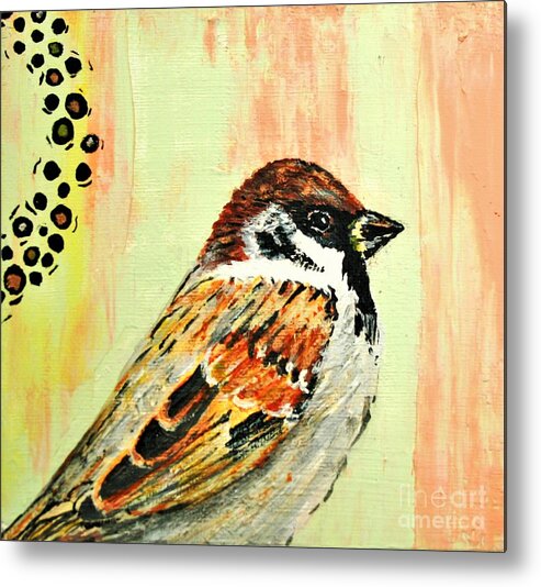 Bird Metal Print featuring the painting Mr Sparrow by Tracey Lee Cassin