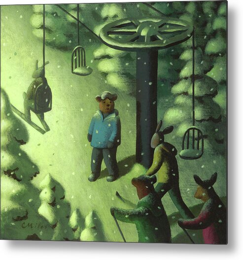 Skiing Metal Print featuring the painting Night Lifty by Chris Miles