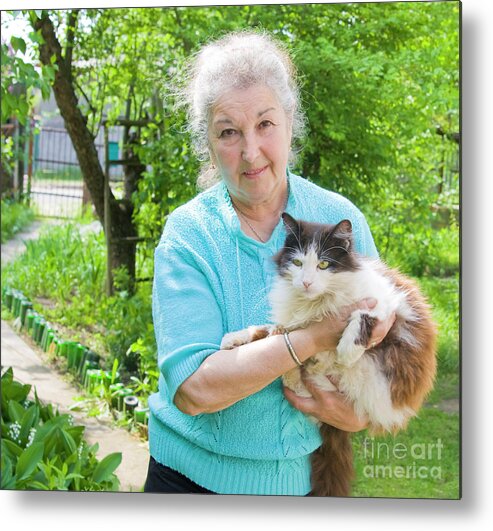 People Metal Print featuring the photograph Old lady with cat by Irina Afonskaya
