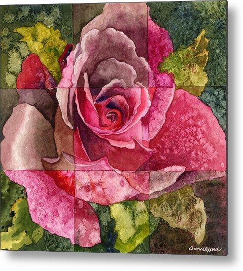 Red Rose Painting Metal Print featuring the painting Partitioned Rose III by Anne Gifford