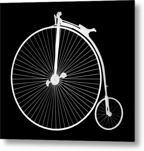 Penny Farthing Metal Print featuring the photograph Penny Farthing White on Black by Gill Billington