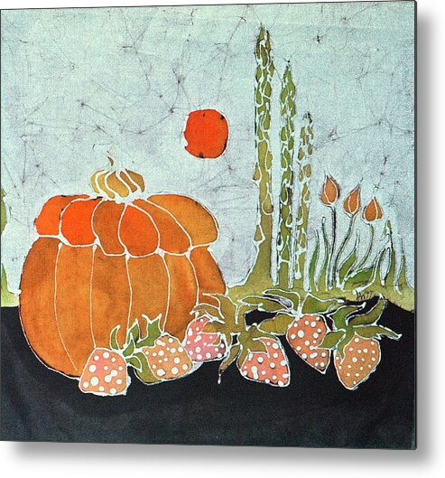 Still Life Metal Print featuring the tapestry - textile Pumpkin and Asparagus by Carol Law Conklin