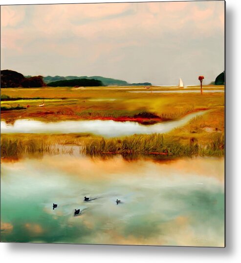 Essex River Metal Print featuring the painting Racing the Tide by Sand And Chi