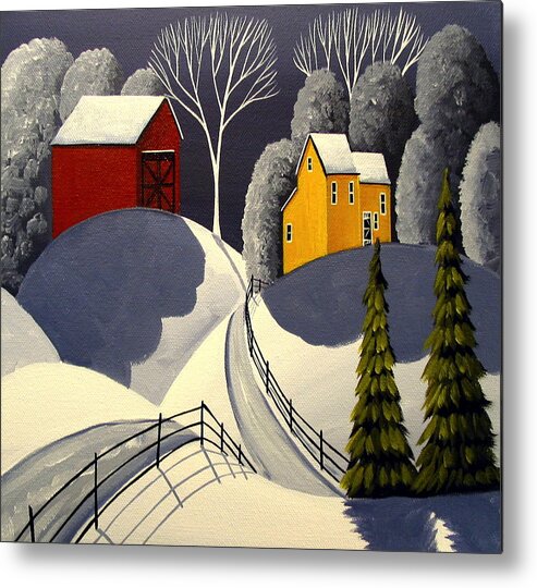 Art Metal Print featuring the painting Red Barn In Snow by Debbie Criswell
