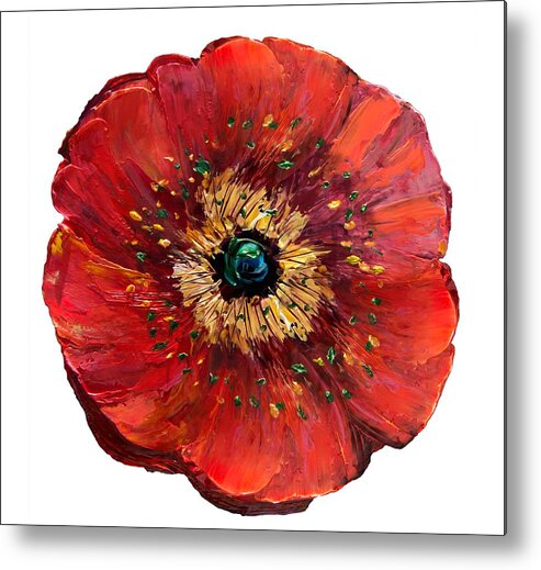Floral Painting; Yellow Metal Print featuring the digital art Red Poppy Transparent by Lena Owens - OLena Art Vibrant Palette Knife and Graphic Design