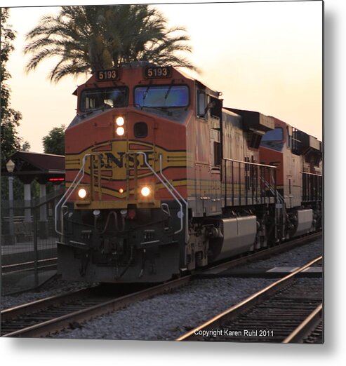 Train Metal Print featuring the photograph Train at sunset by Karen Ruhl