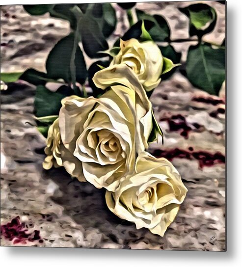 Roses Metal Print featuring the painting White Baby Roses by Marian Lonzetta